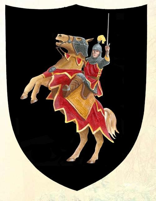 Schild, Ritterschild, Holz-Schild f. Kinder Motiv: Ritter auf Pferd 30x40 cm